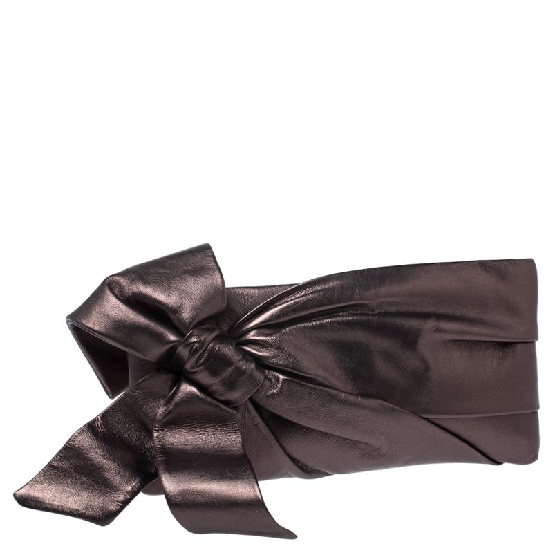 Women's Valentino Metallic Leather Pleated Bow Clutch