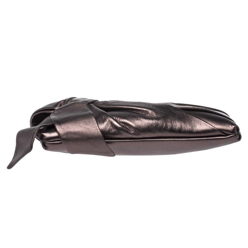Valentino Metallic Leather Pleated Bow Clutch 1