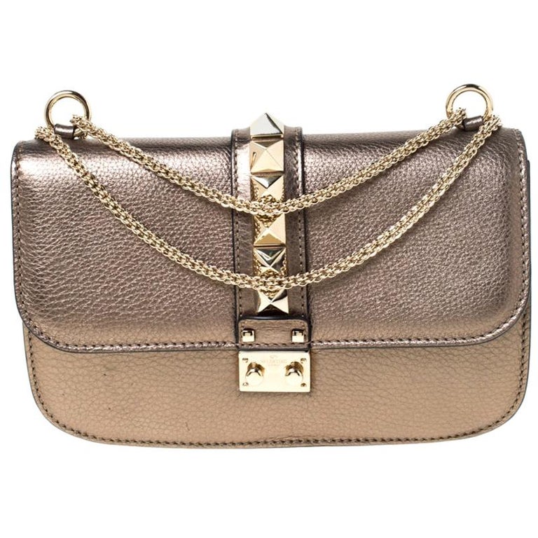 Valentino Metallic Leather Rockstud Medium Glam Lock Flap Bag For Sale ...
