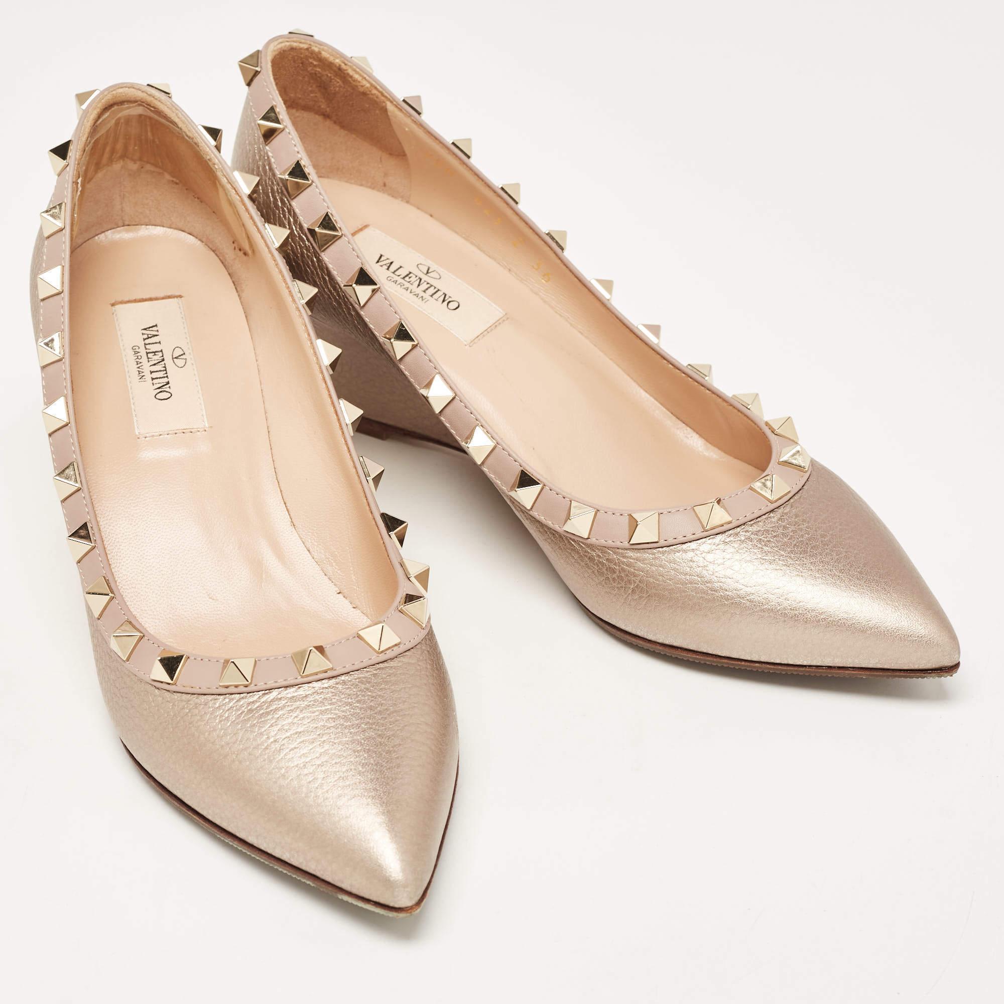 Valentino Metallic Leather Rockstud Pointed Toe Pumps Size 36 For Sale 1