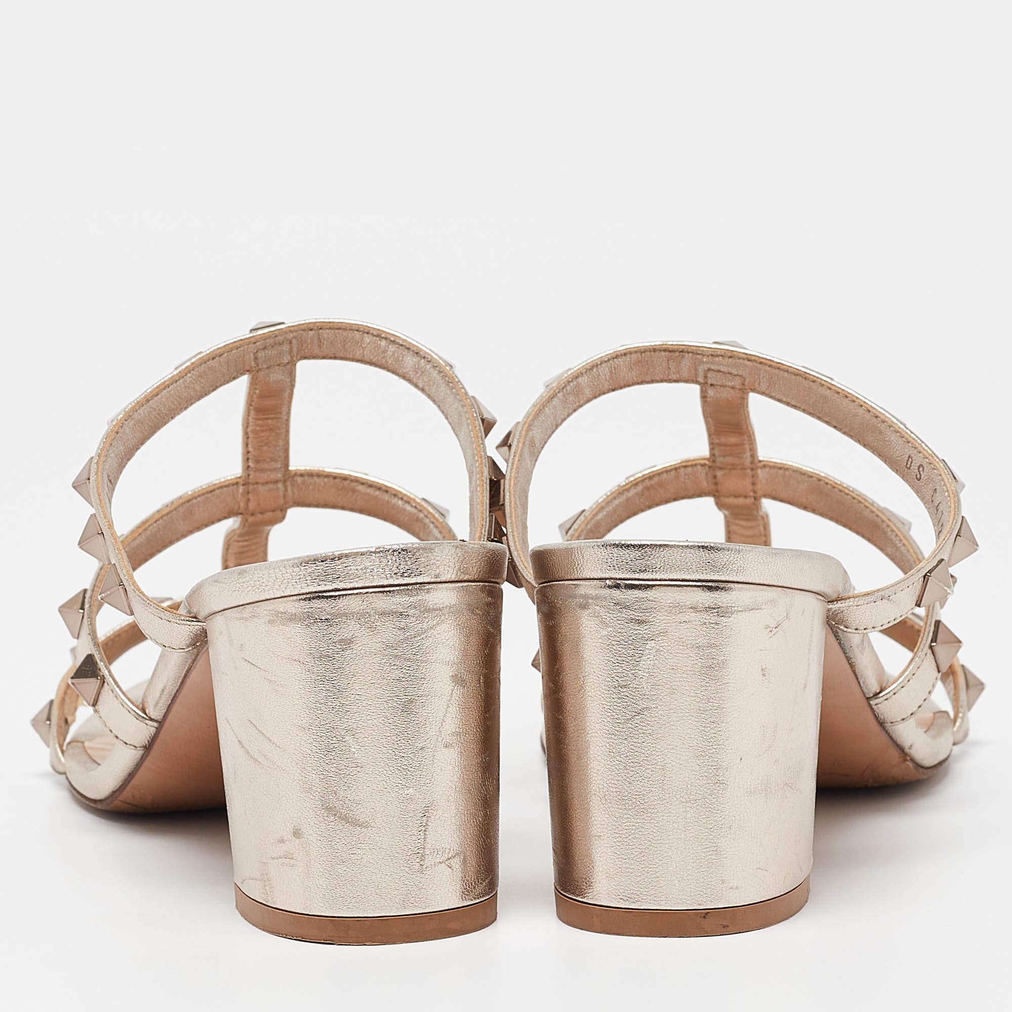 Women's Valentino Metallic Leather Rockstud Slide Sandals Size 39.5