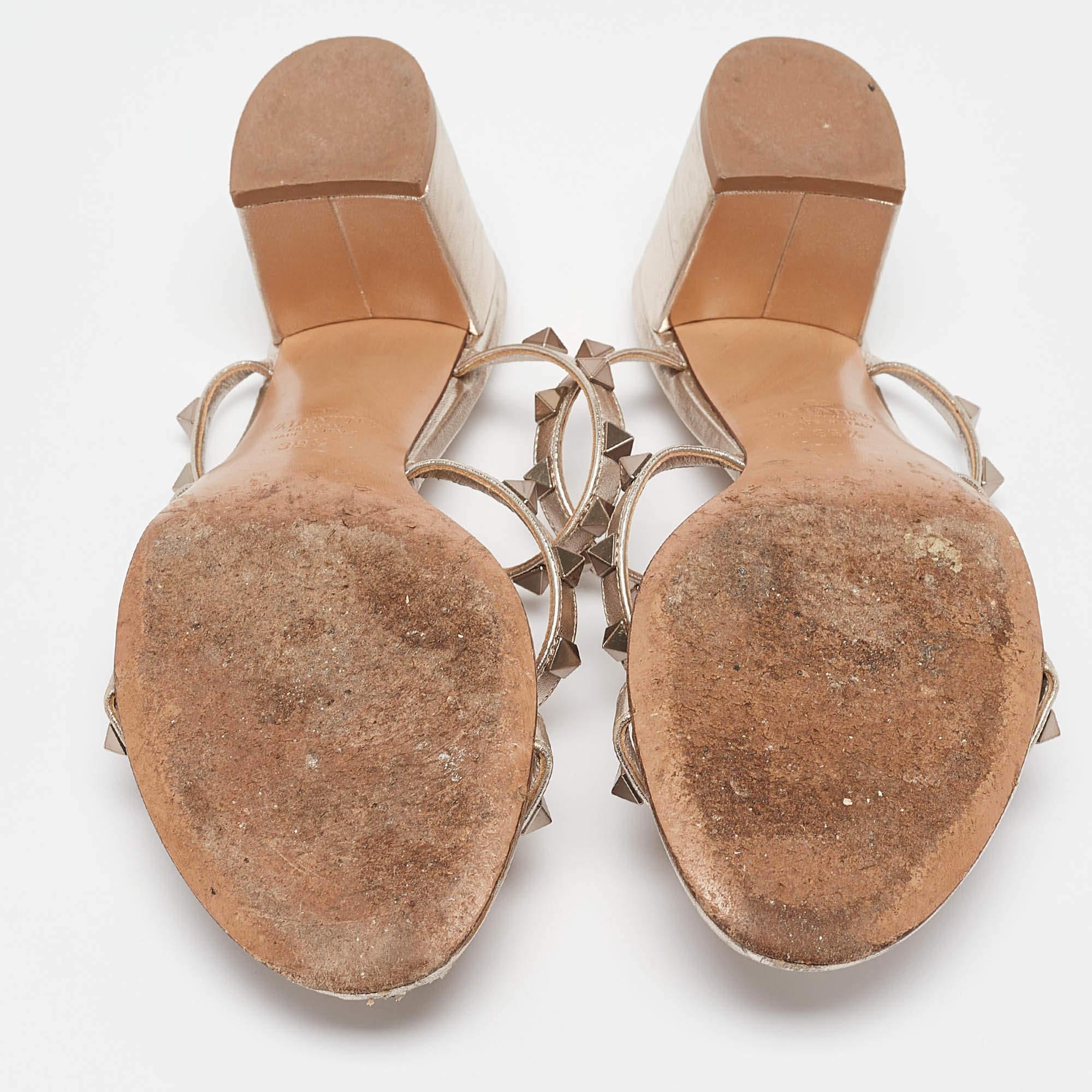 Valentino Metallic Leather Rockstud Slide Sandals Size 39.5 1
