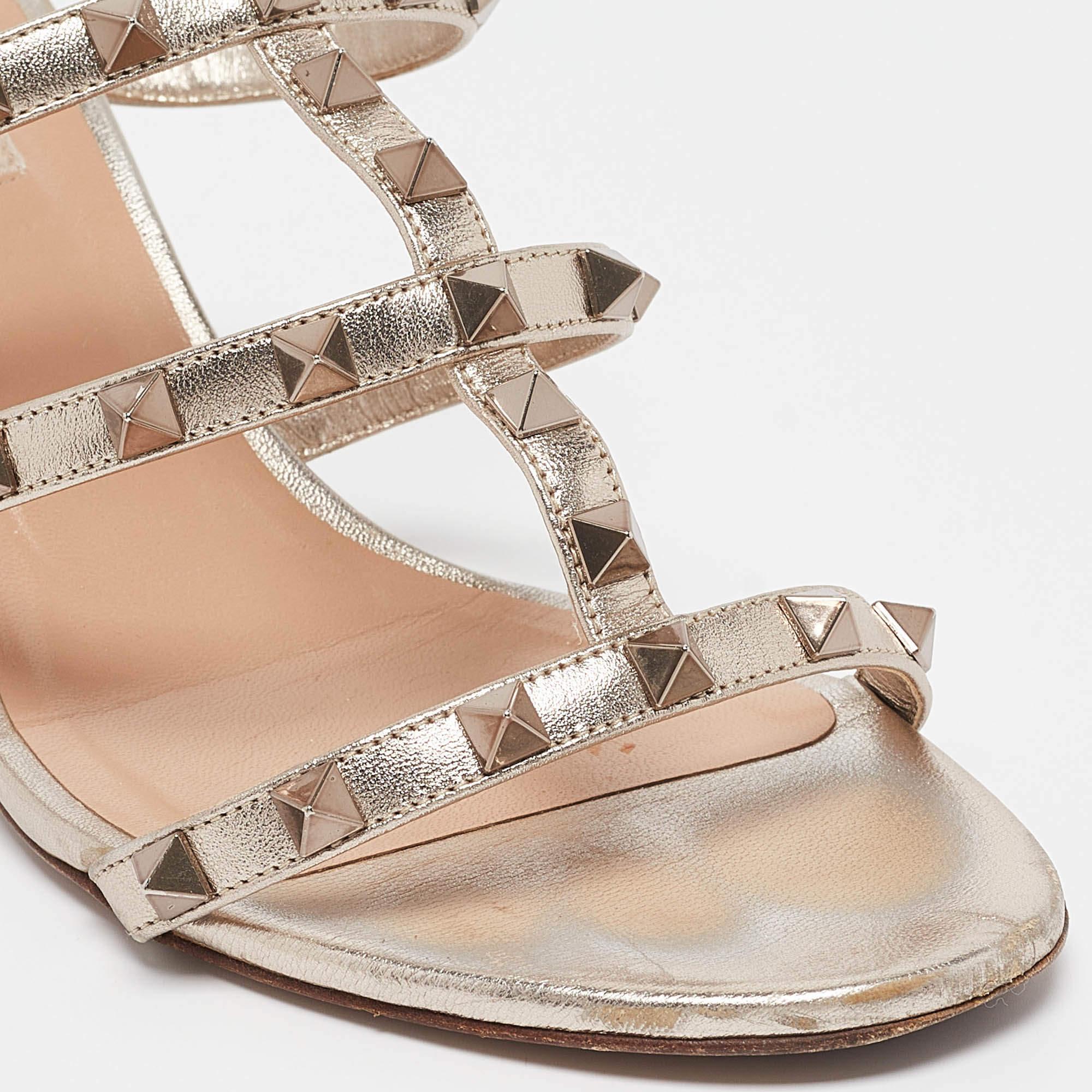 Valentino Metallic Leather Rockstud Slide Sandals Size 39.5 2