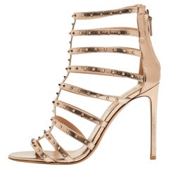 Valentino Metallic Leather Rockstud Strappy Open Toe Ankle Booties 