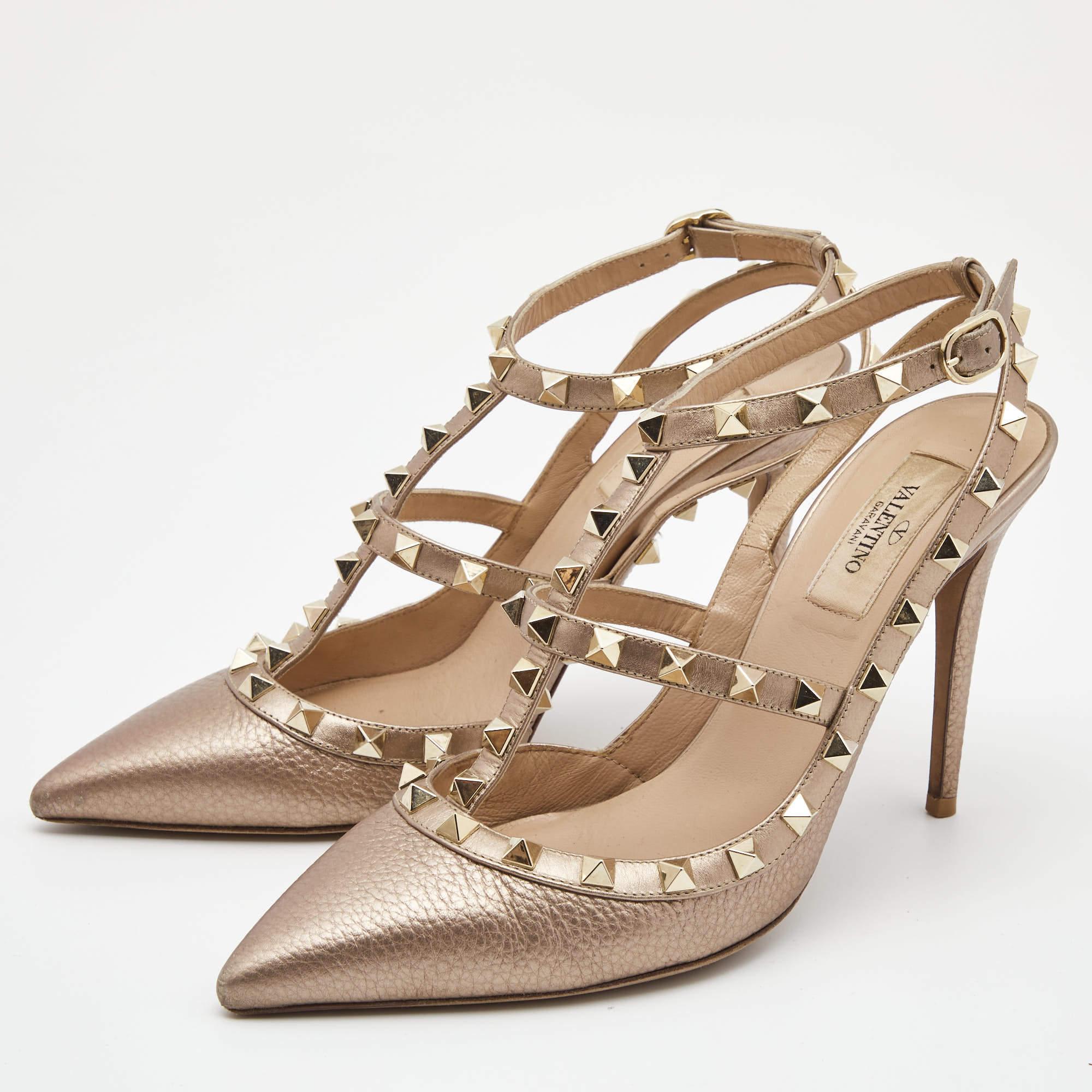Valentino Metallic Leather Rockstud Strappy Pointed Toe Pumps Size 39 1