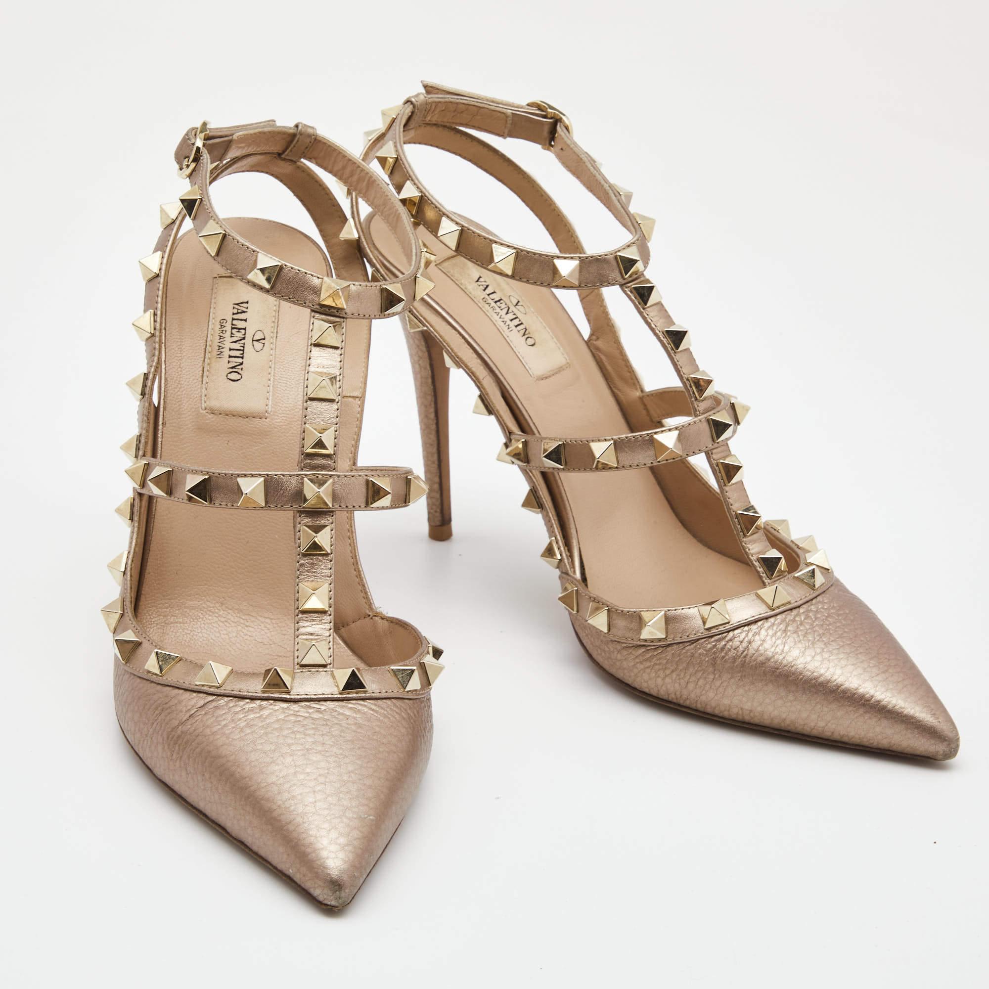 Valentino Metallic Leather Rockstud Strappy Pointed Toe Pumps Size 39 2