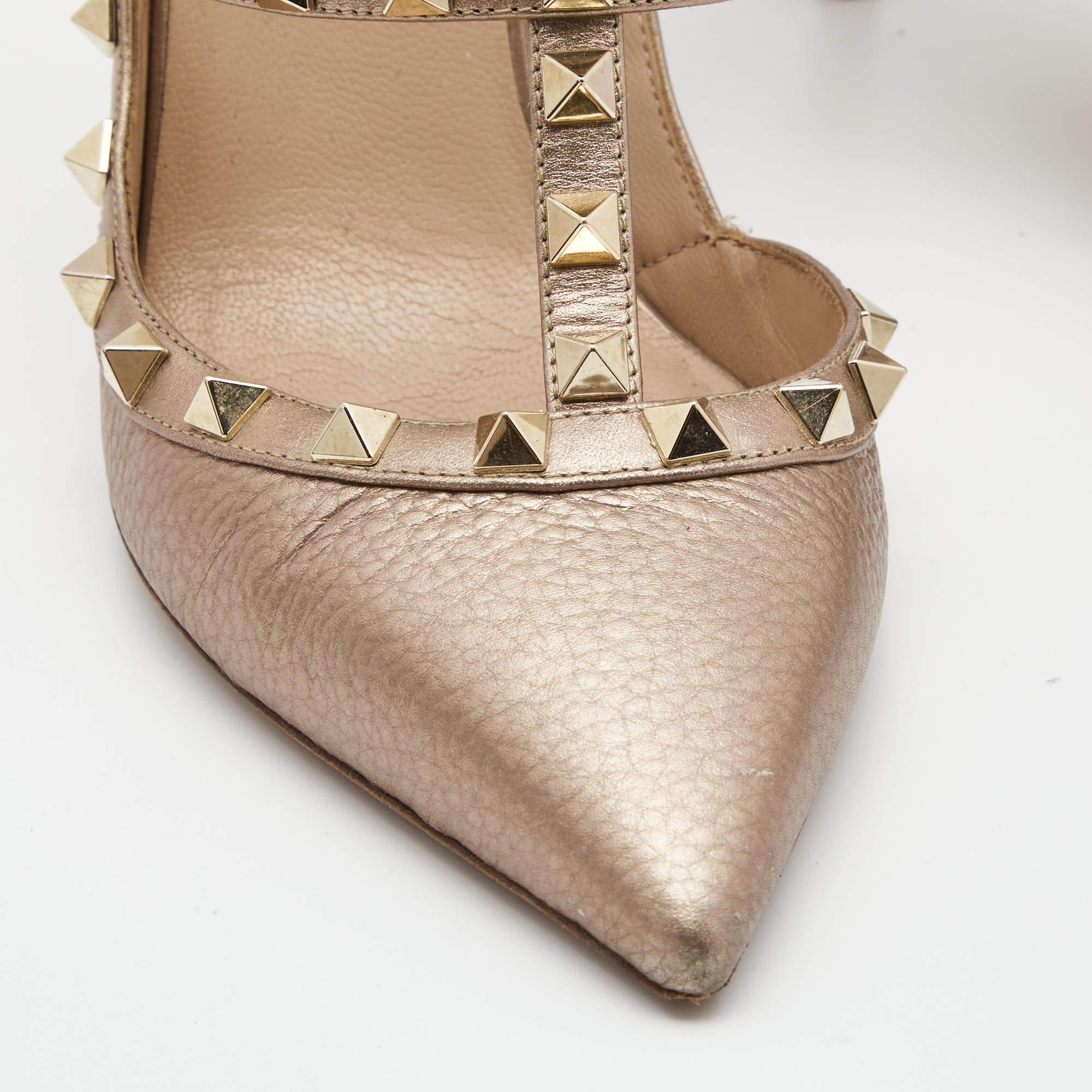 Valentino Metallic Leather Rockstud Strappy Pointed Toe Pumps Size 39 4