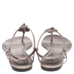 Valentino Metallic Leather Snake Embellished Thong Flat Sandals EU 37