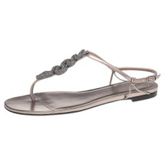 Valentino Metallic Leather Snake Embellished Thong Flat Sandals EU 37.5