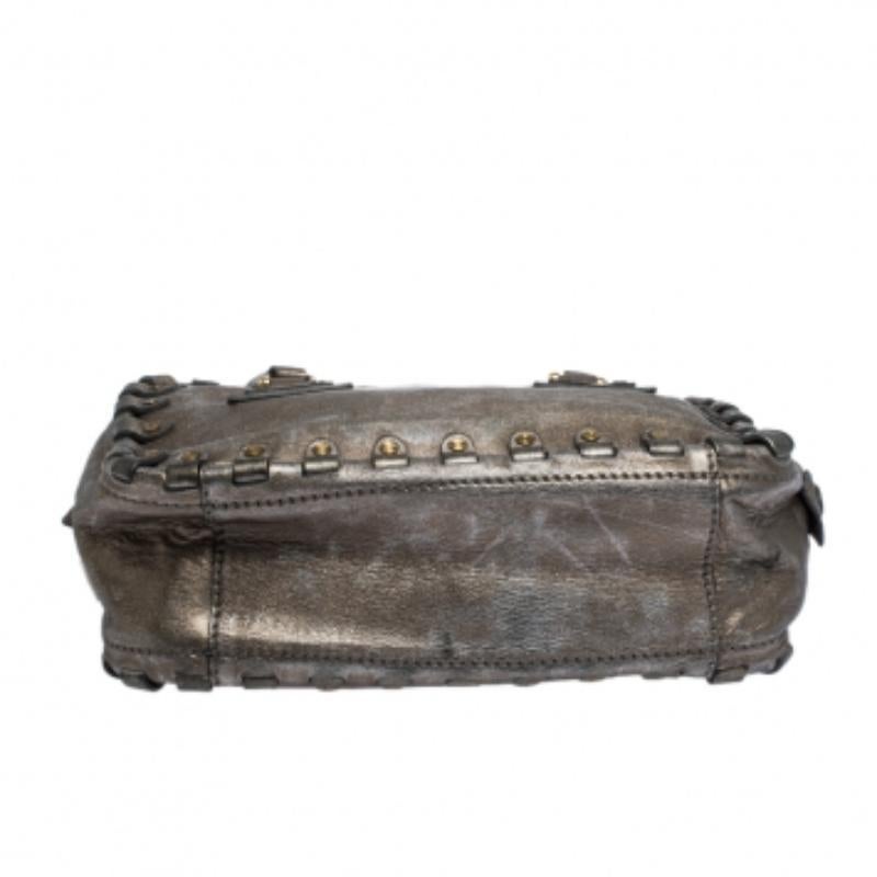 Grigio Valentino Metallic Leather Studded Satchel in vendita