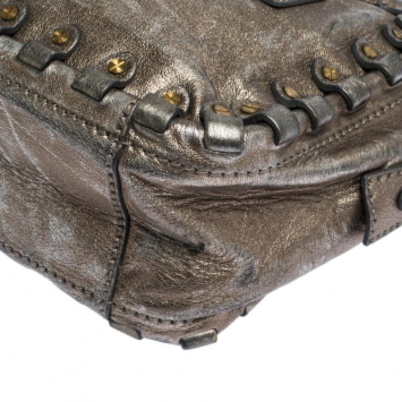Valentino Metallic Leather Studded Satchel in vendita 2