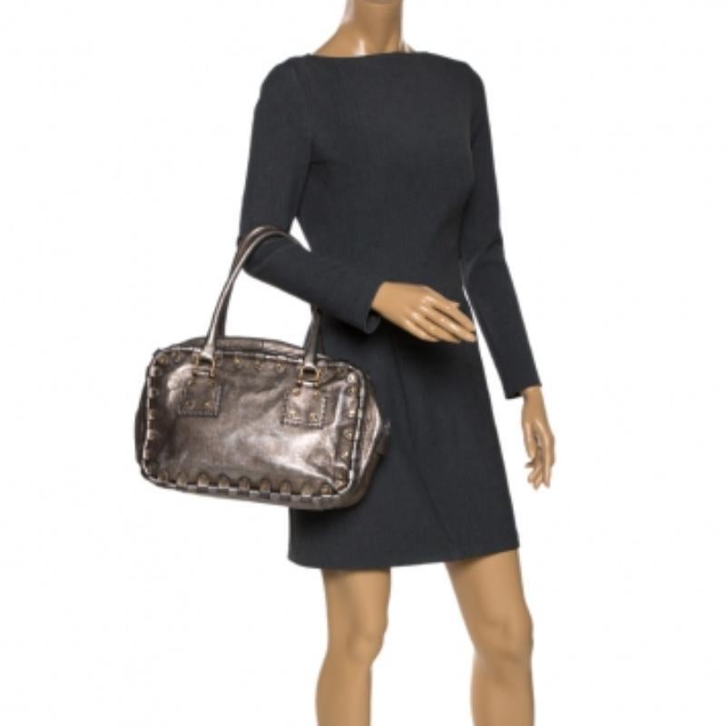 Valentino Metallic Leather Studded Satchel in vendita 4