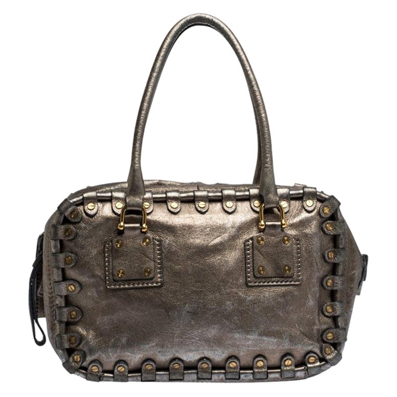 Valentino - Borsa in pelle metallizzata con borchie