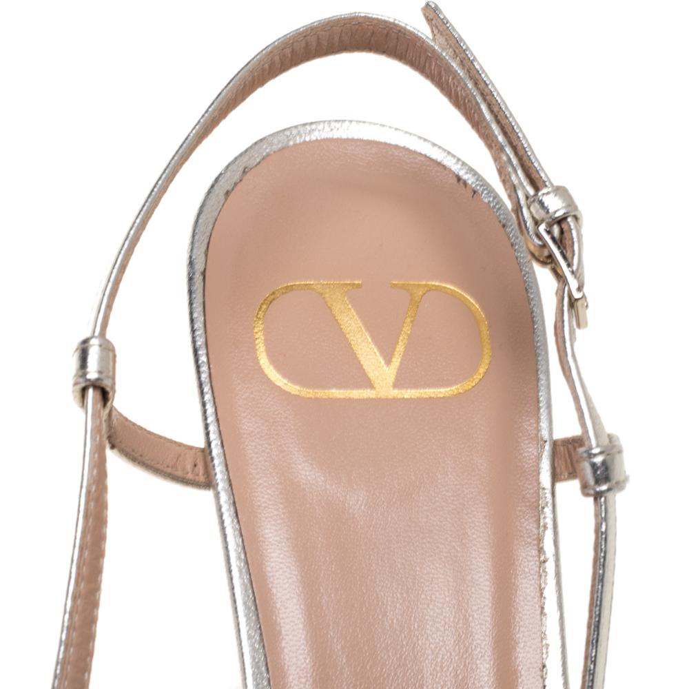 Valentino Metallic Leather VLogo Signature Slingback Pumps Size 39 1