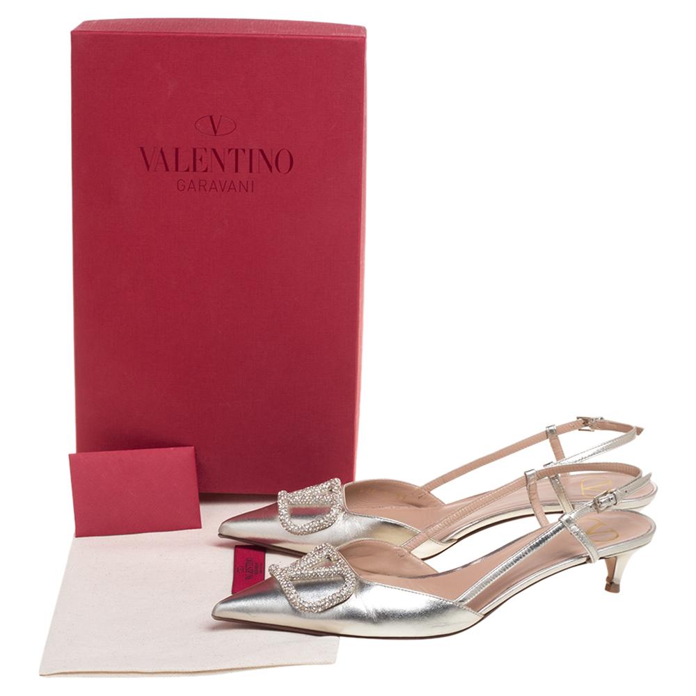 Valentino Metallic Leather VLogo Signature Slingback Pumps Size 39 3