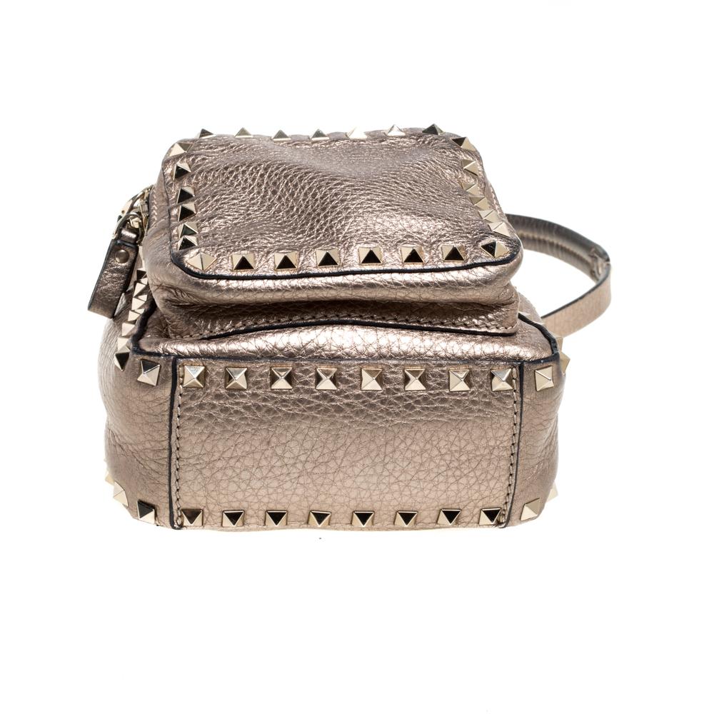 Valentino Metallic Light Brown Leather Mini Rockstud Backpack 1