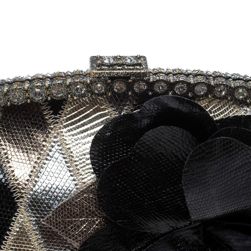 Valentino Metallic Lizard Embossed Leather Crystal Embellished Bag For Sale 1