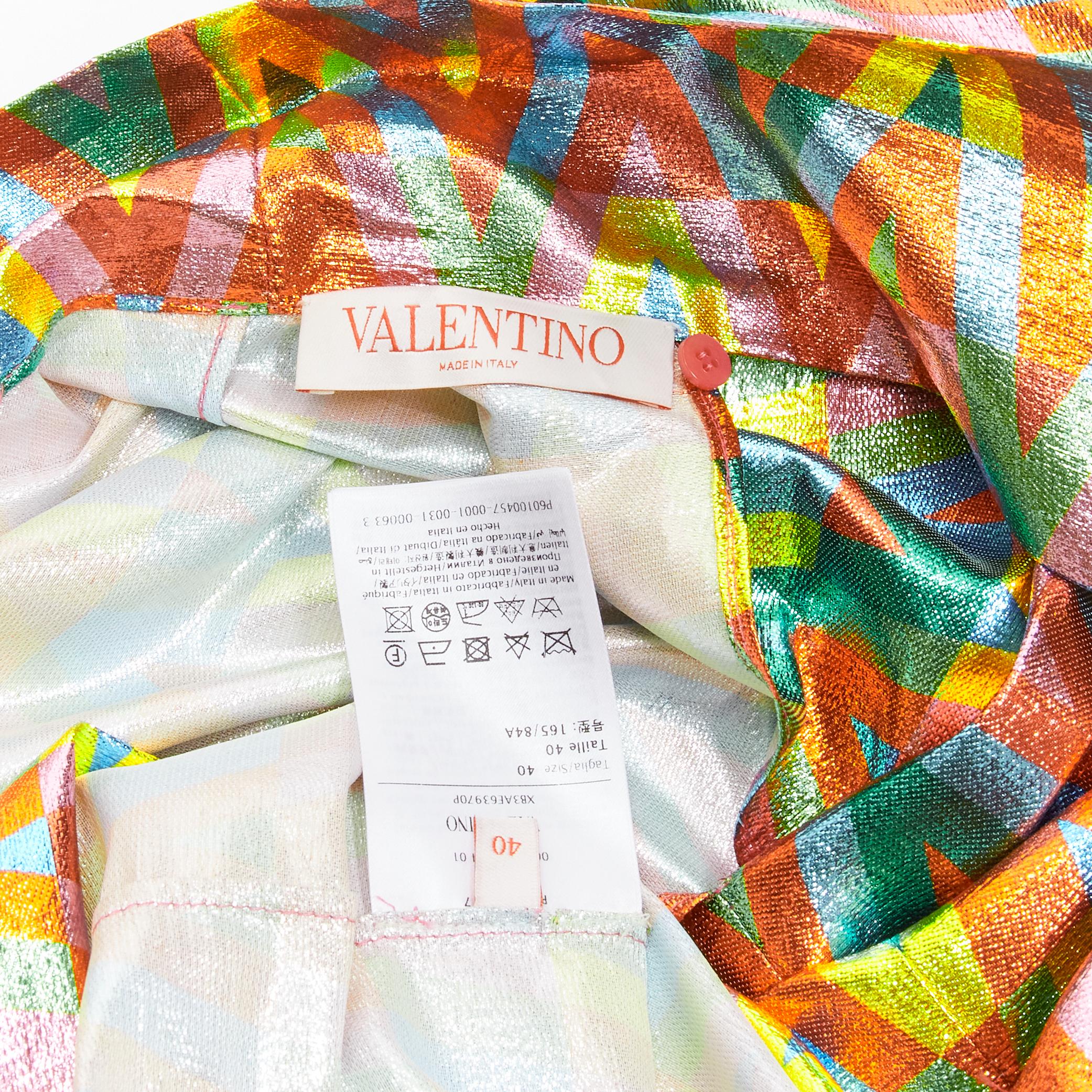 VALENTINO metallic lurex graphic V rainbow scar tie collar blouse IT38 XS For Sale 5