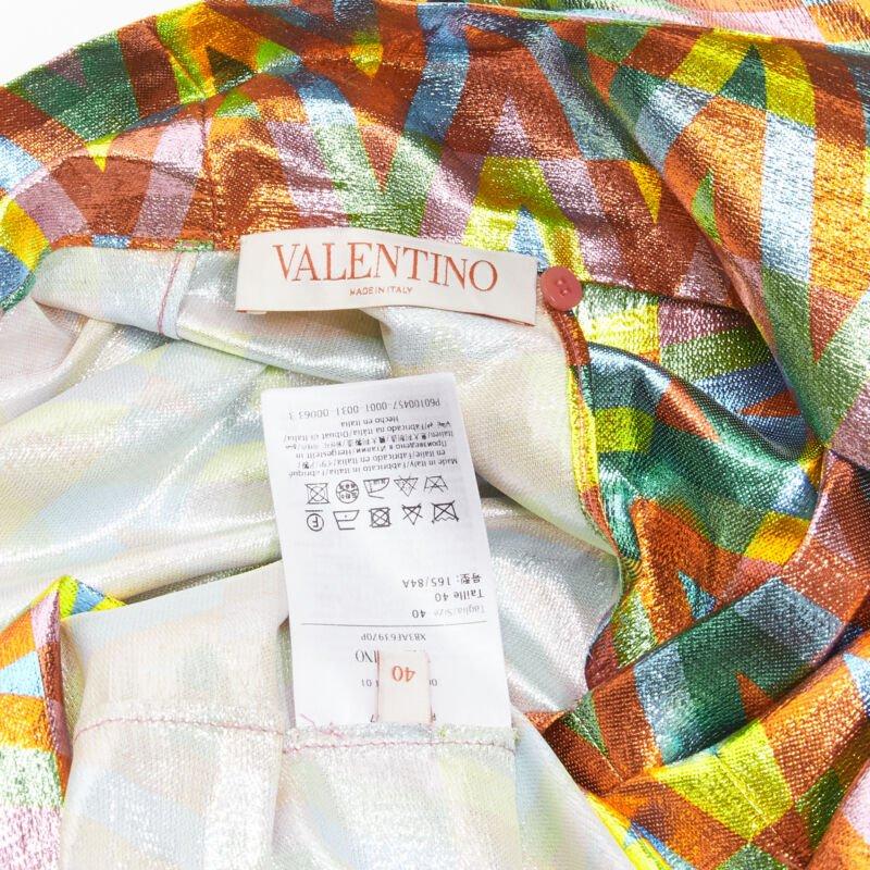 VALENTINO metallic lurex graphic V rainbow scar tie collar blouse IT38 XS For Sale 7