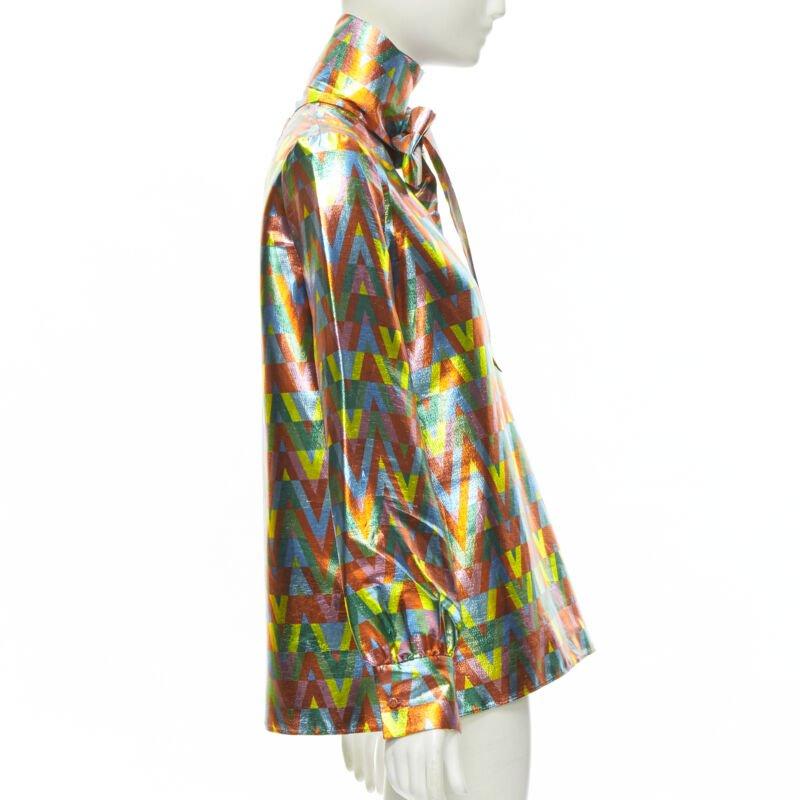Women's VALENTINO metallic lurex graphic V rainbow scar tie collar blouse IT38 XS For Sale
