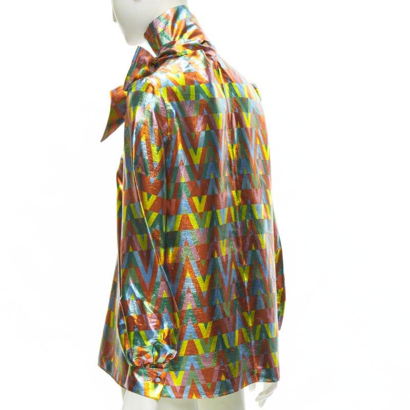 VALENTINO metallic lurex graphic V rainbow scar tie collar blouse IT38 XS For Sale 2