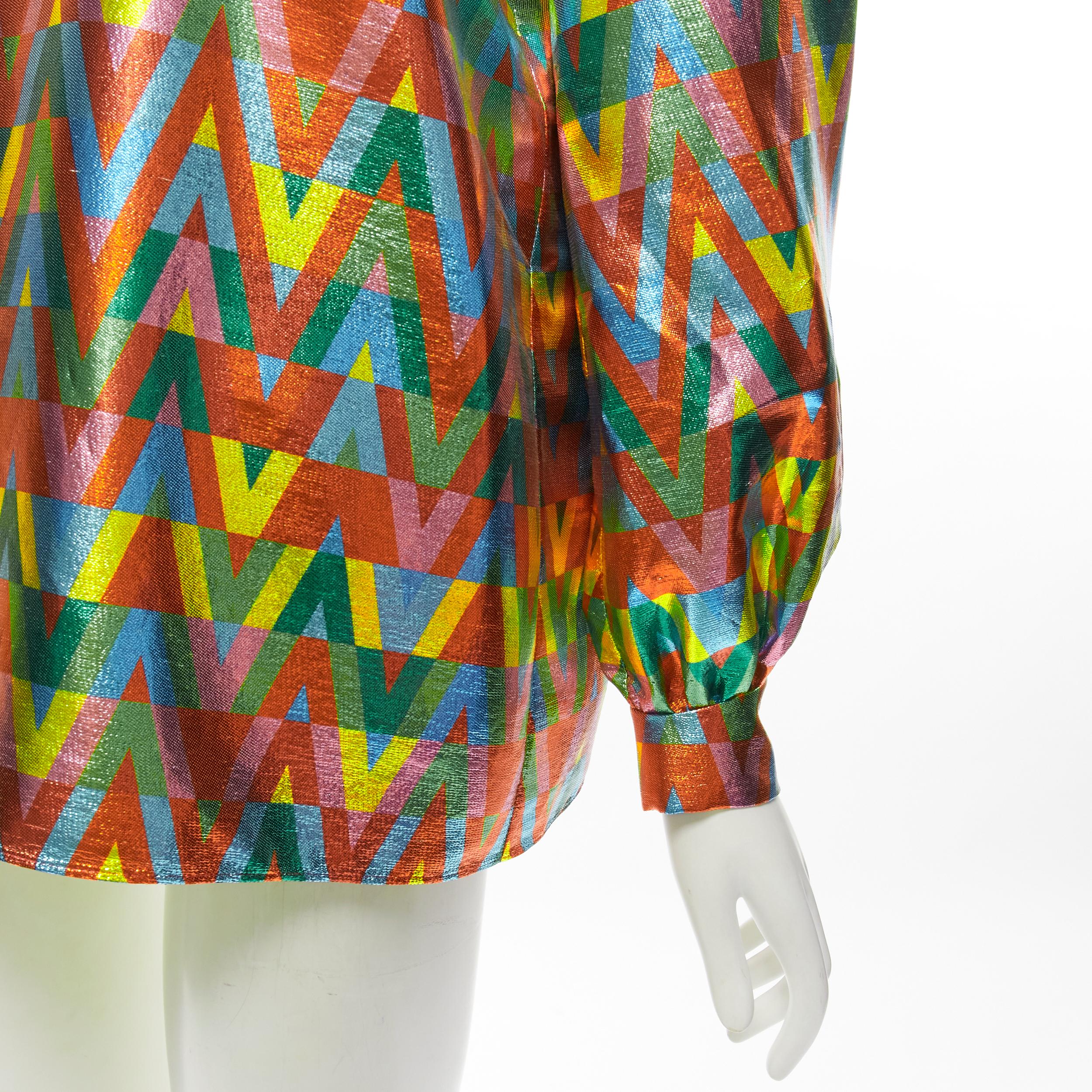 VALENTINO metallic lurex graphic V rainbow scar tie collar blouse IT38 XS For Sale 1