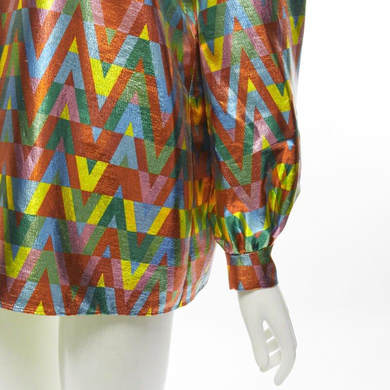 VALENTINO metallic lurex graphic V rainbow scar tie collar blouse IT38 XS For Sale 3