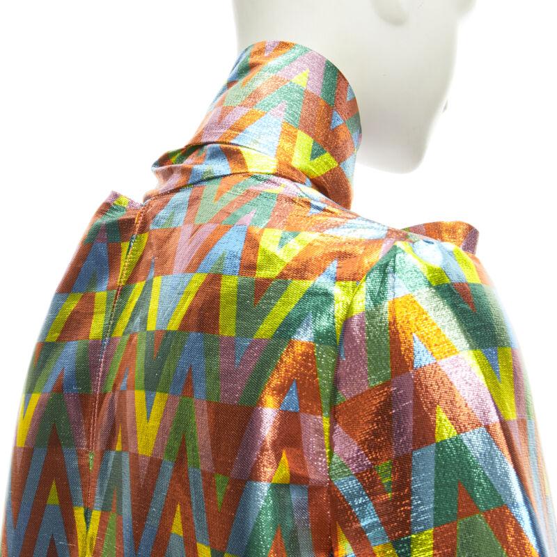 VALENTINO metallic lurex graphic V rainbow scar tie collar blouse IT38 XS For Sale 4