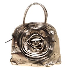 Valentino Metallic Patent Leather Petale Rose Top Handle Bag
