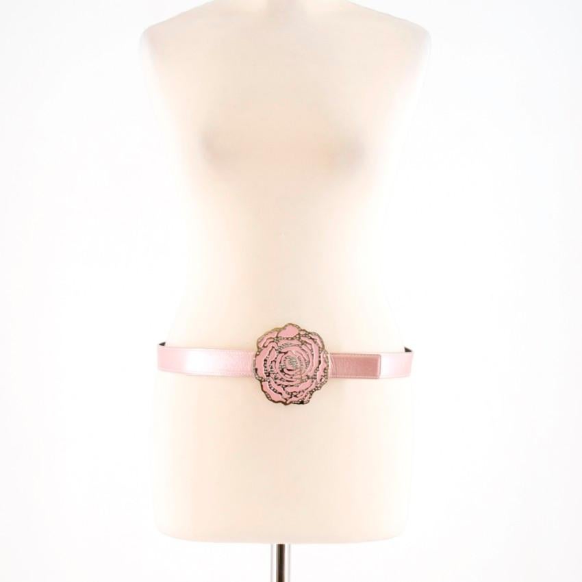 Valentino Metallic Pink Flower Buckle Belt 1