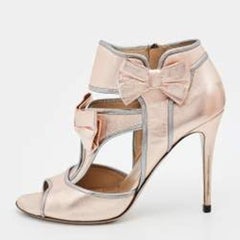 Valentino Metallic Rosa/graue Sandalen mit offener Zehe und Knöchelriemen aus Lederschleife Größe 40