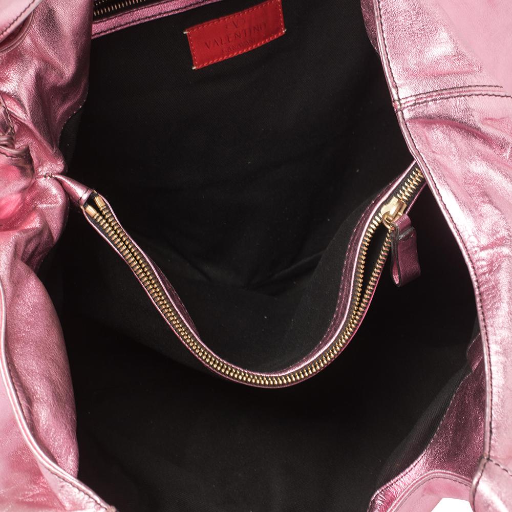 Valentino Metallic Pink Leather Nuage Bow Tote 4