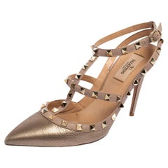 Valentino Metallic Pink Leather Rockstud Pointed-Toe Pumps Size 39