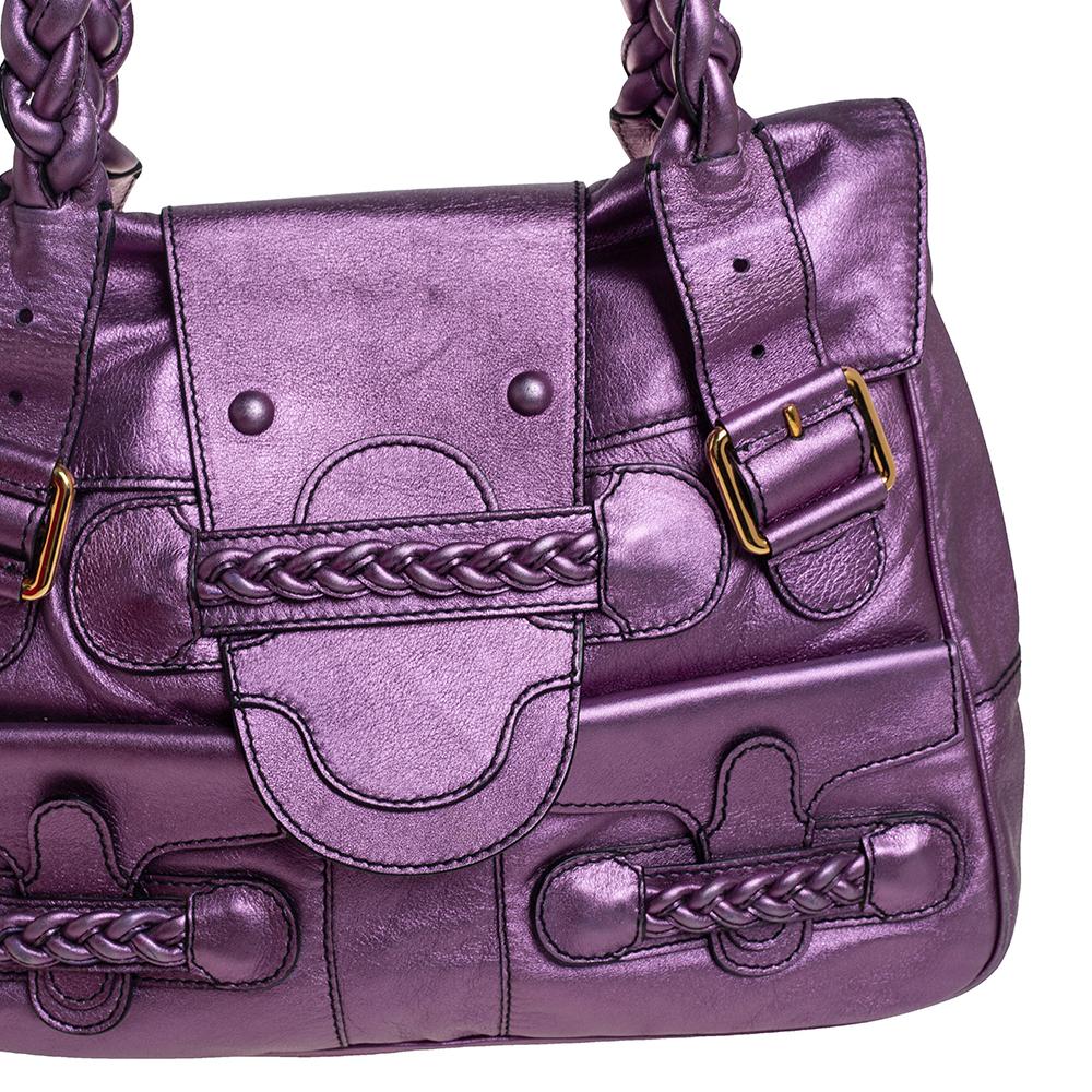 Valentino Metallic Purple Leather Histoire Satchel 2