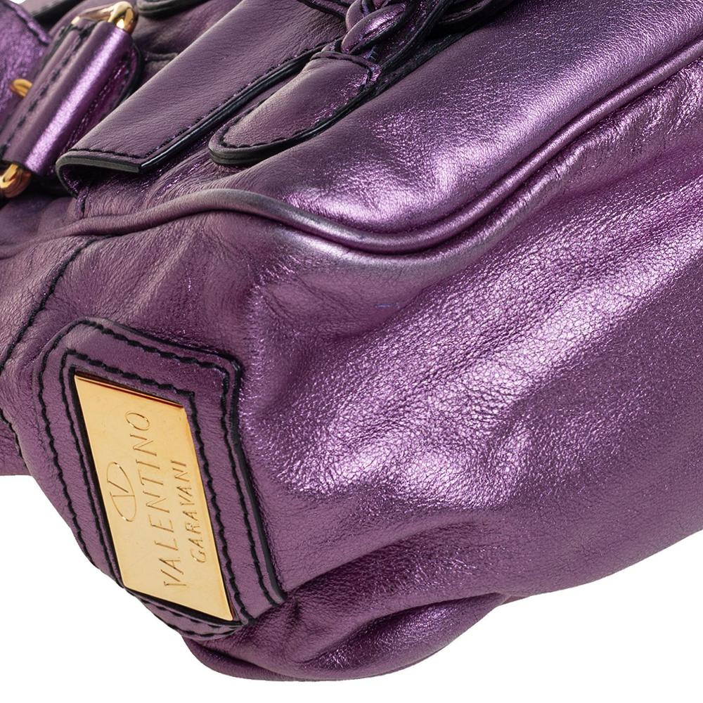 Valentino Metallic Purple Leather Histoire Satchel In Good Condition In Dubai, Al Qouz 2