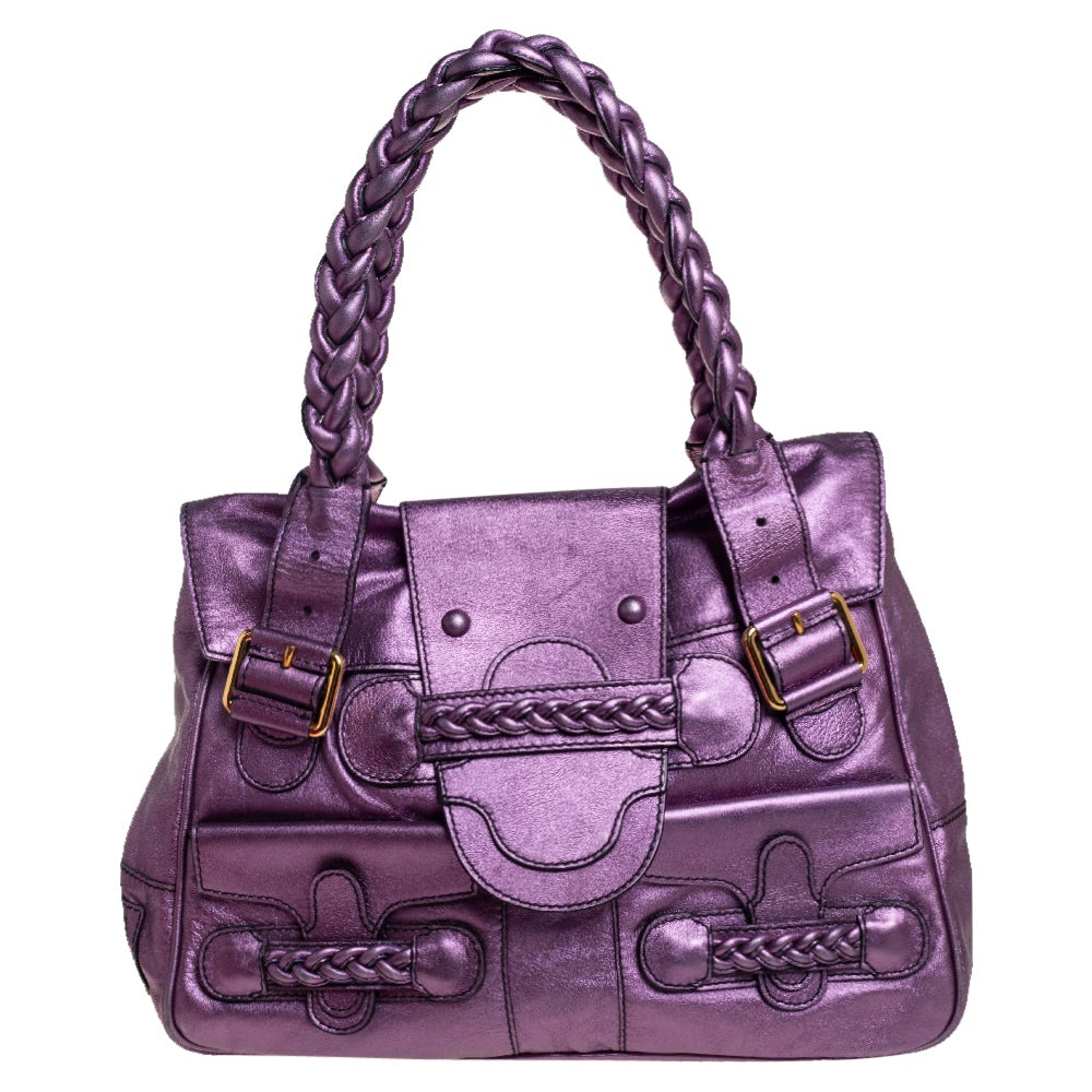 Valentino Sac à main d
histoire en cuir violet métallisé