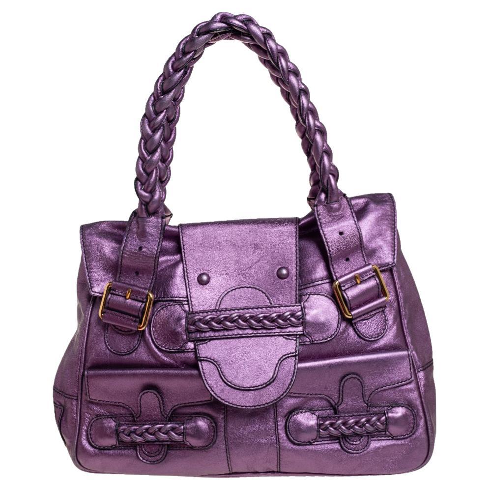 Valentino Metallic Purple Leather Histoire Satchel