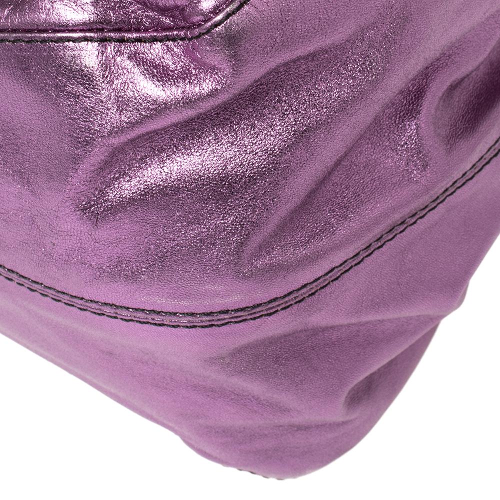 Women's Valentino Metallic Purple Leather Nuage Bow Tote