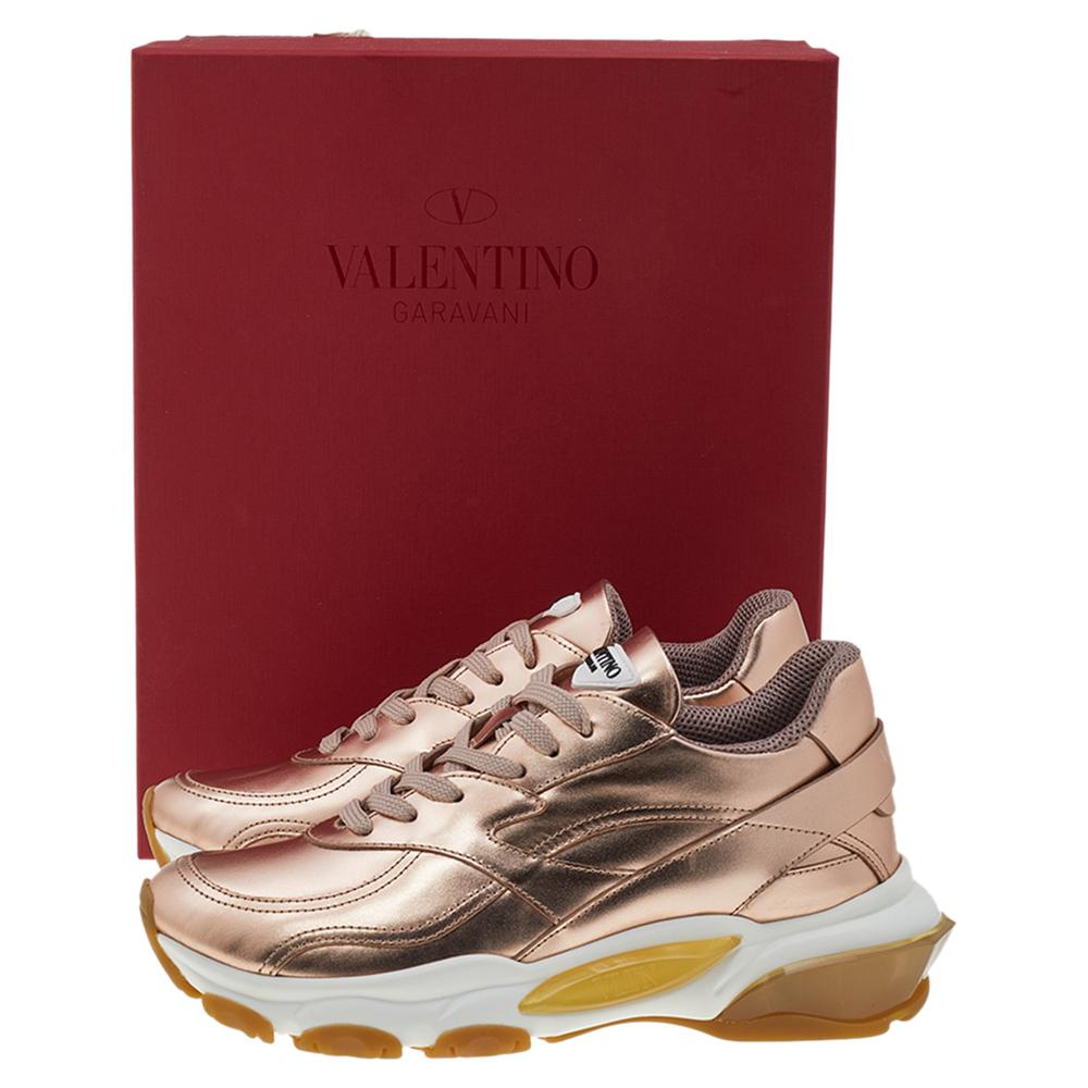 Valentino Metallic Rose Gold Leather Bounce Low Top Sneakers Size