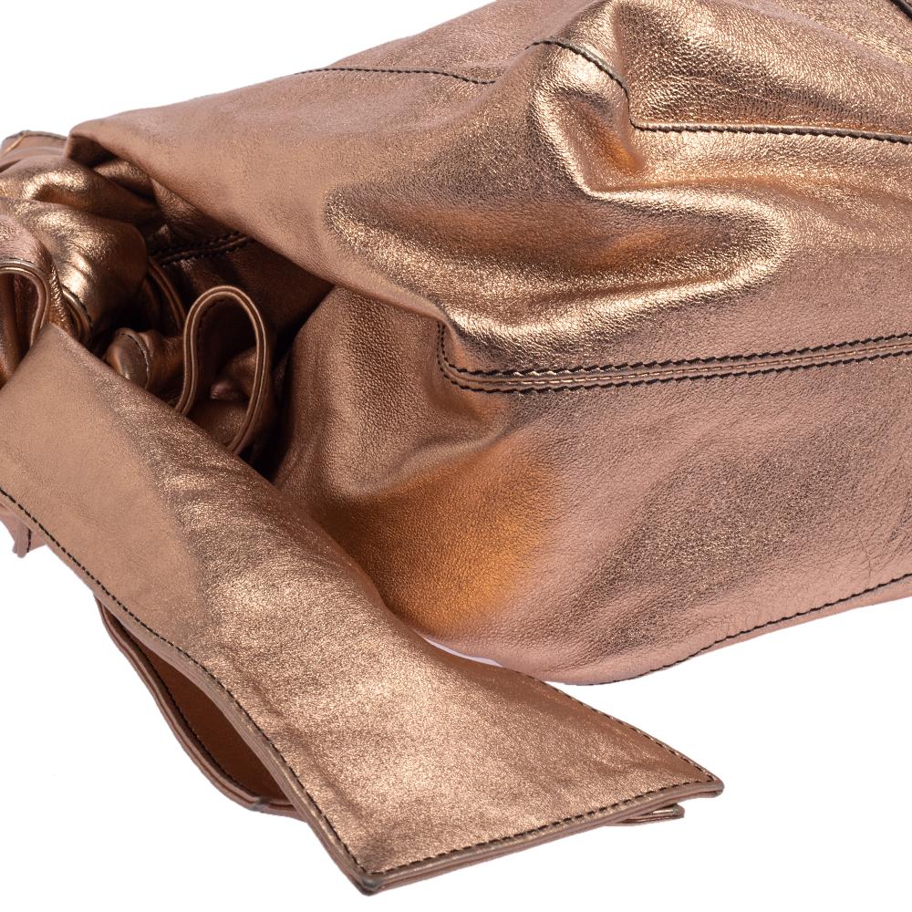 Valentino Metallic Rose Gold Leather Nuage Bow Tote 1