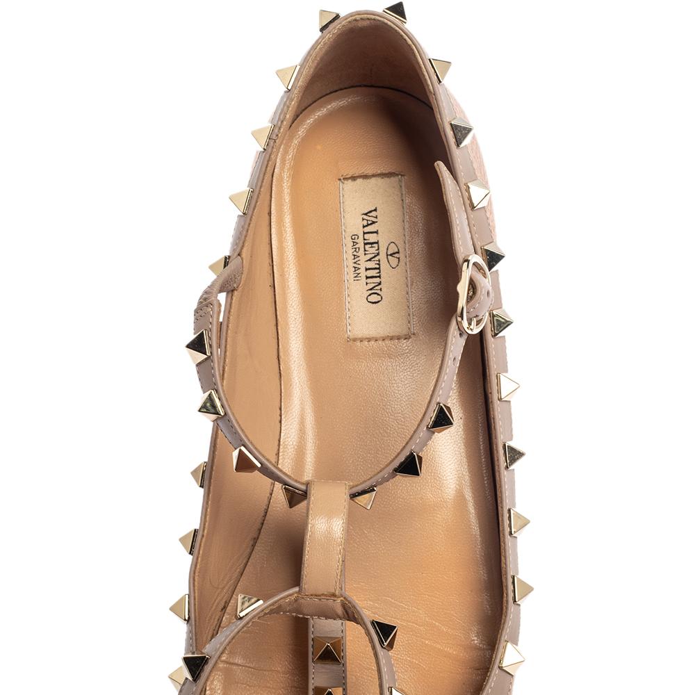 Valentino Metallic Rose Gold Leather Rockstud Ankle Strap Ballet Flats Size 40 2