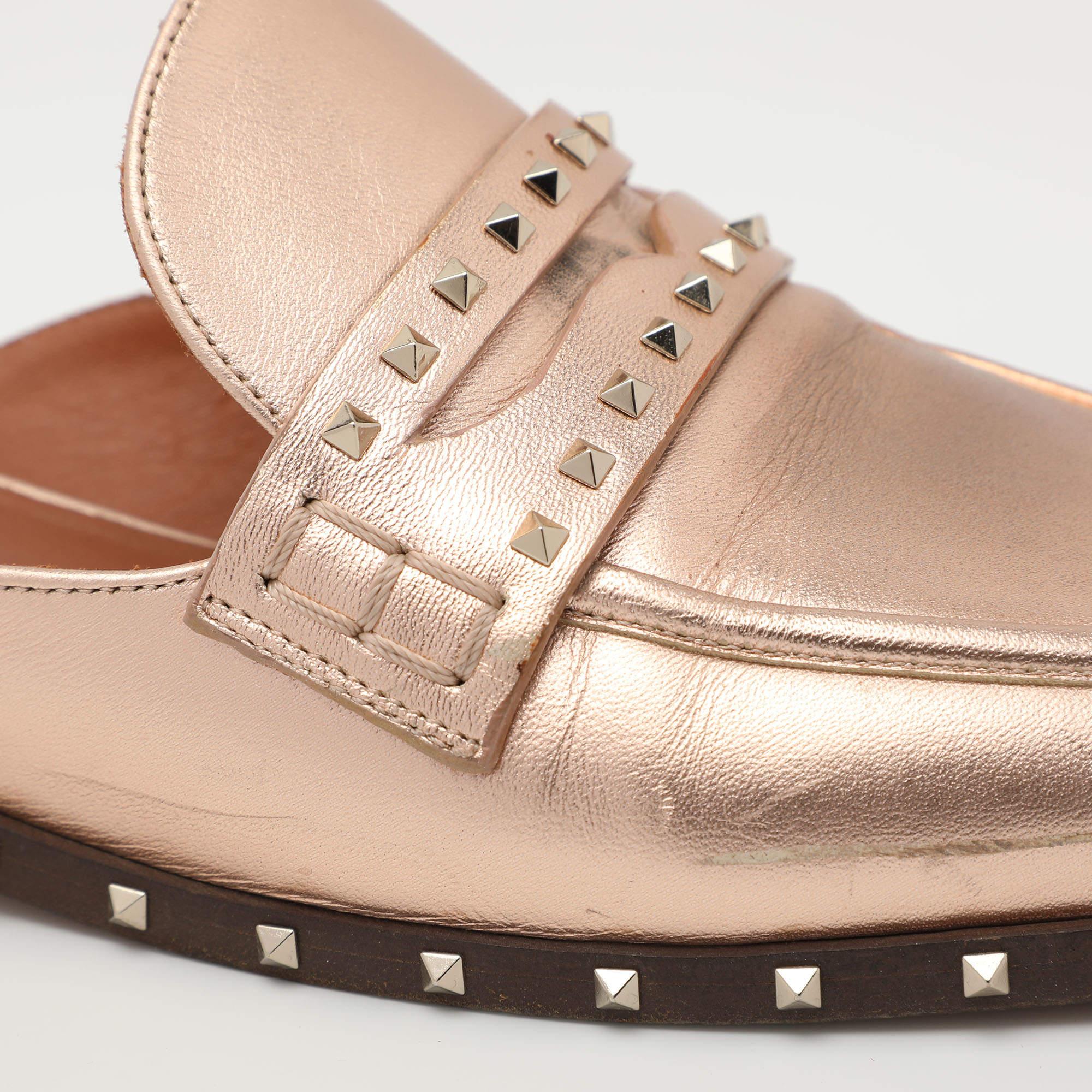Valentino Metallic Rose Gold Leather Soul Rockstud Mules Size 36 1