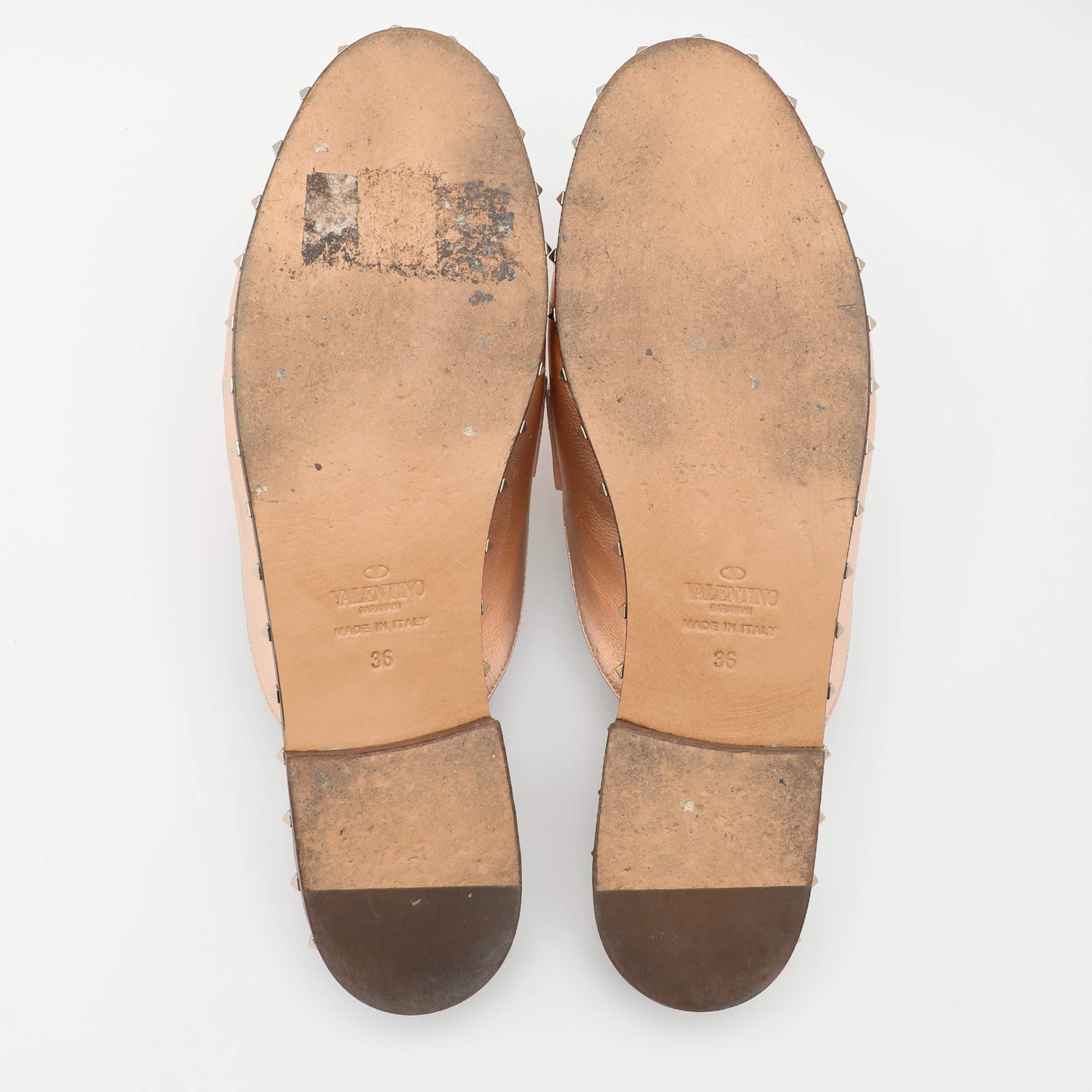 Valentino Metallic Rose Gold Leather Soul Rockstud Mules Size 36 3