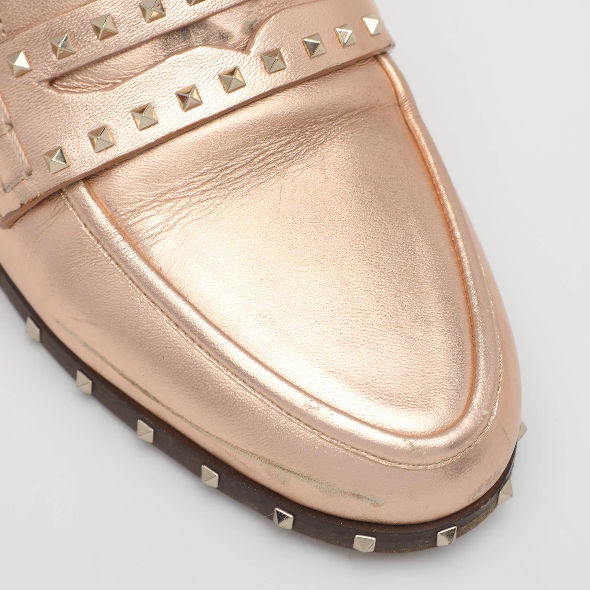 Valentino Metallic Rose Gold Leather Soul Rockstud Mules Size 36 4