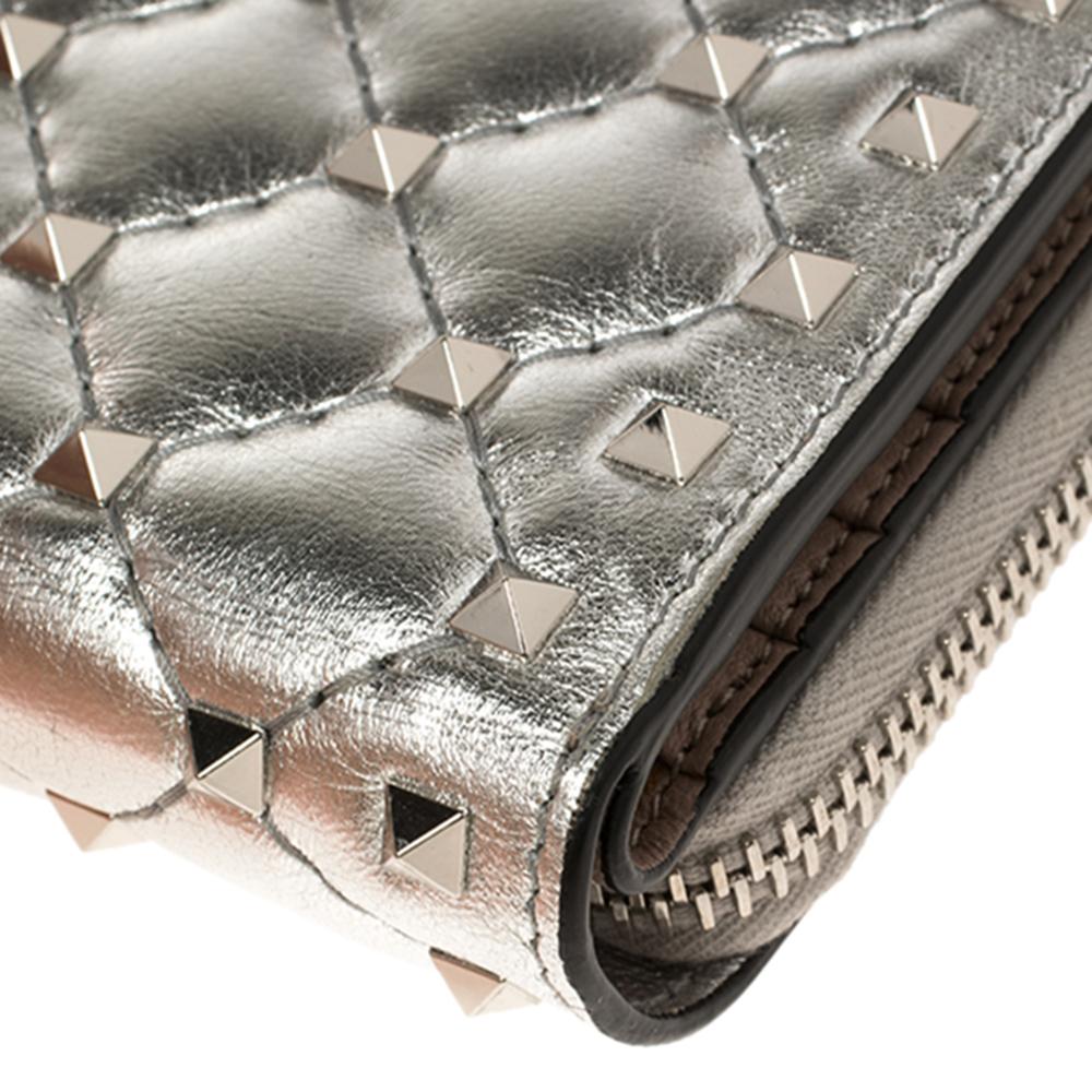 Valentino Metallic Silver Leather Rockstud Spike French Wallet 6