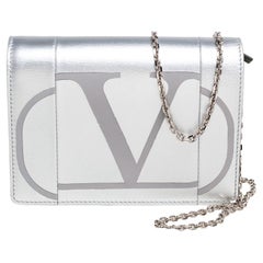 Valentino Metallic Silver Leather VLOGO Inlay Chain Bag