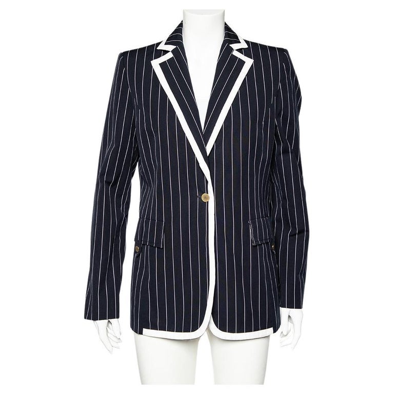 Navy Blue Striped Silk Blazer by Valentino