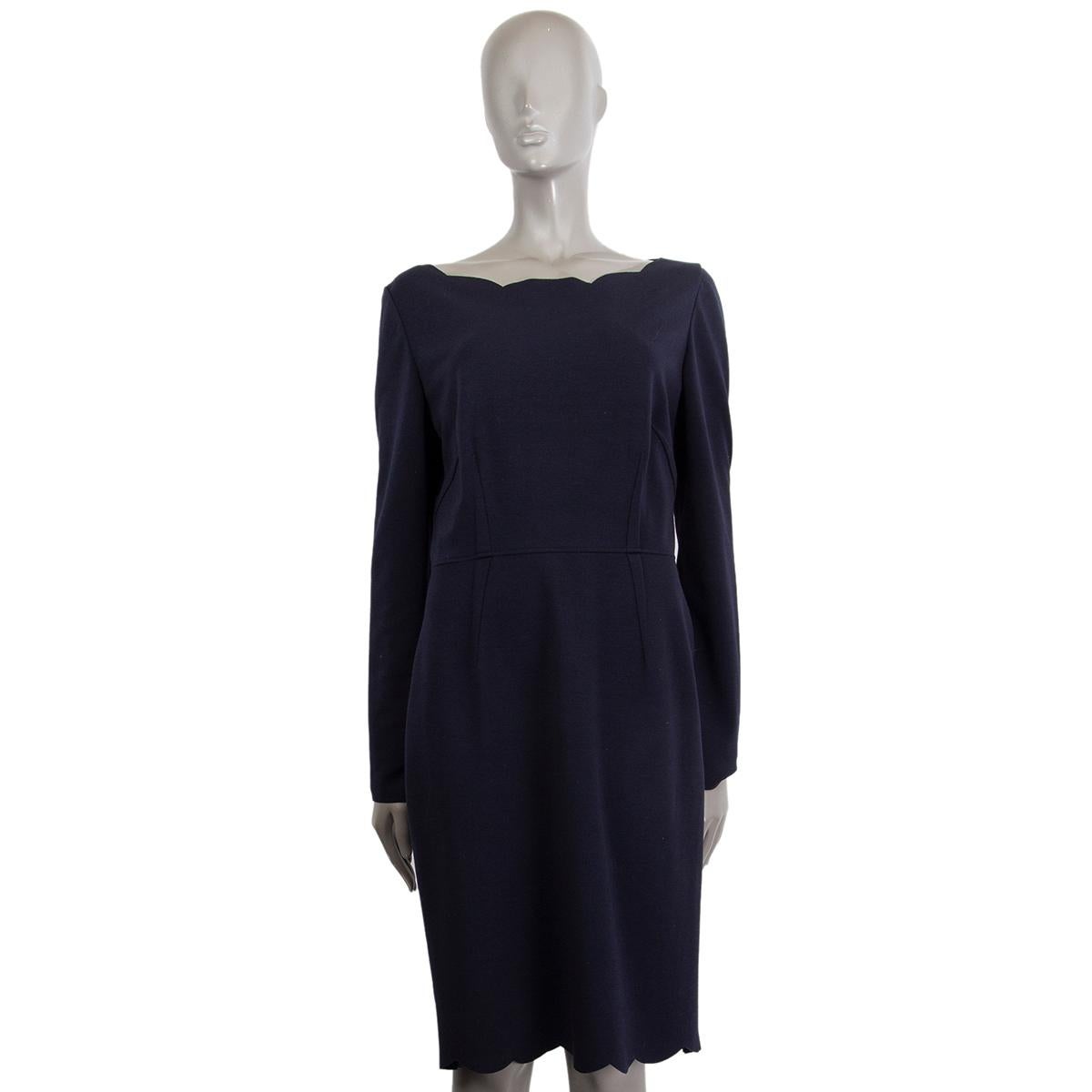 Black VALENTINO midnight blue wool blend Long Sleeve Sheath Dress 10 For Sale