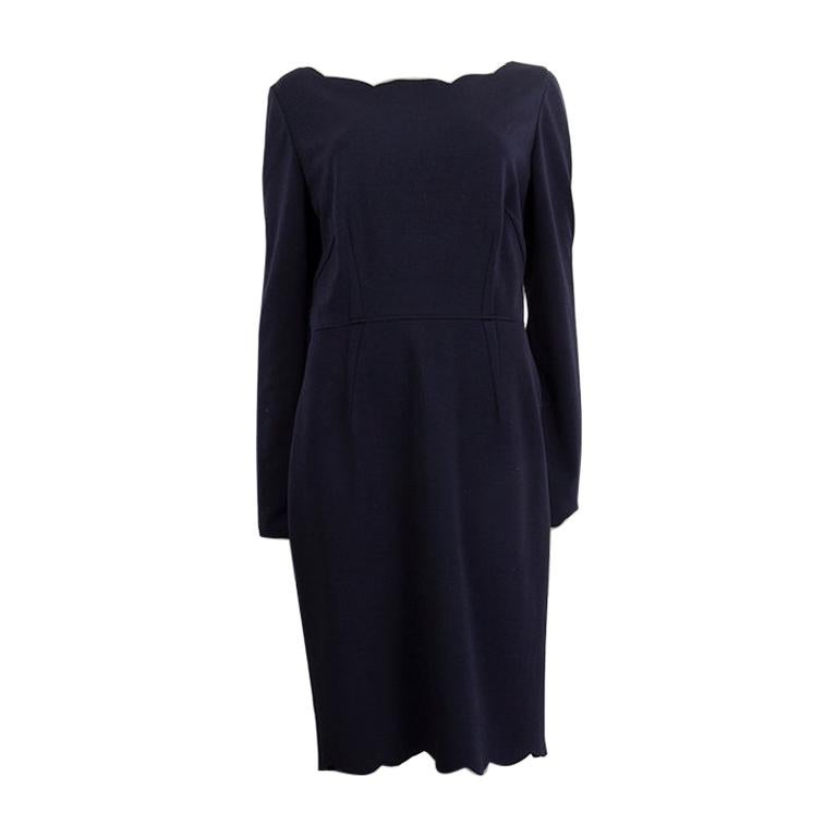VALENTINO midnight blue wool blend Long Sleeve Sheath Dress 10 For Sale