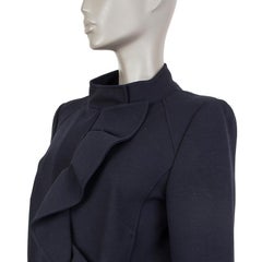 VALENTINO midnight blue wool RUFFLE DETAILED ZIP FRONT Jacket M
